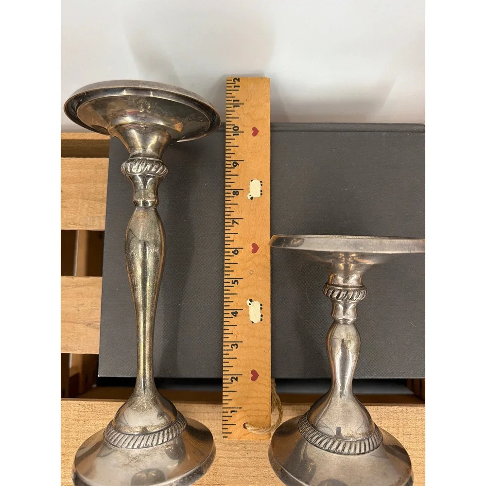 Pottery Barn Silver Plated 2 Candle Holders Rope Twist Taper Pillar 10